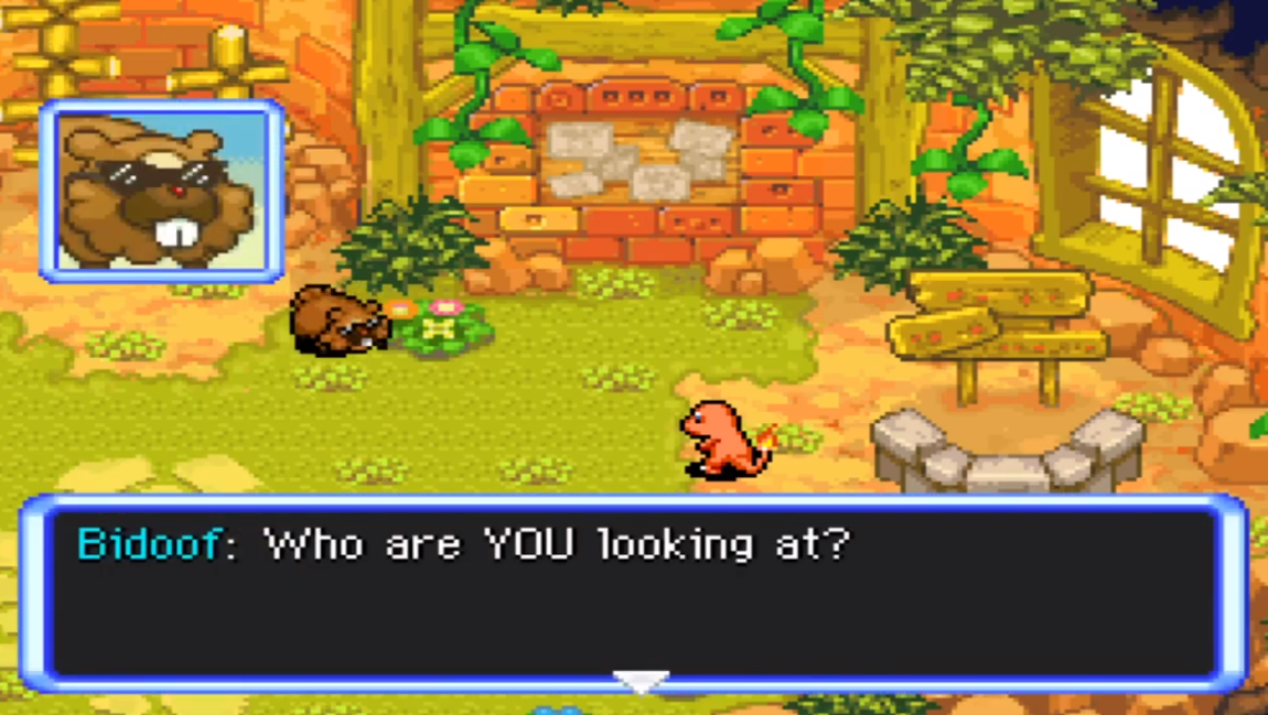 Bidoof with sunglasses saying "Who are YOU looking at?"